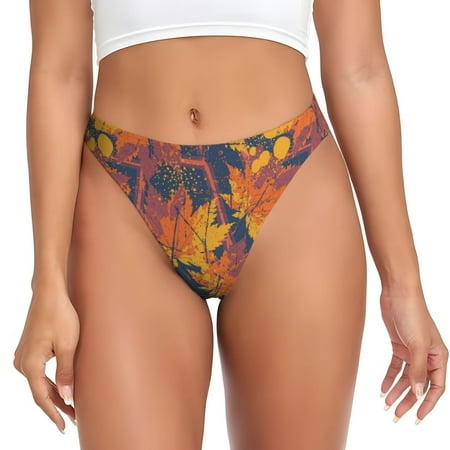 Qokaie Vintage Abstract Maple Leaf Art Printed Women s Cotton Thong Underwear  Sexy Breathable Panties G-string-X-Large