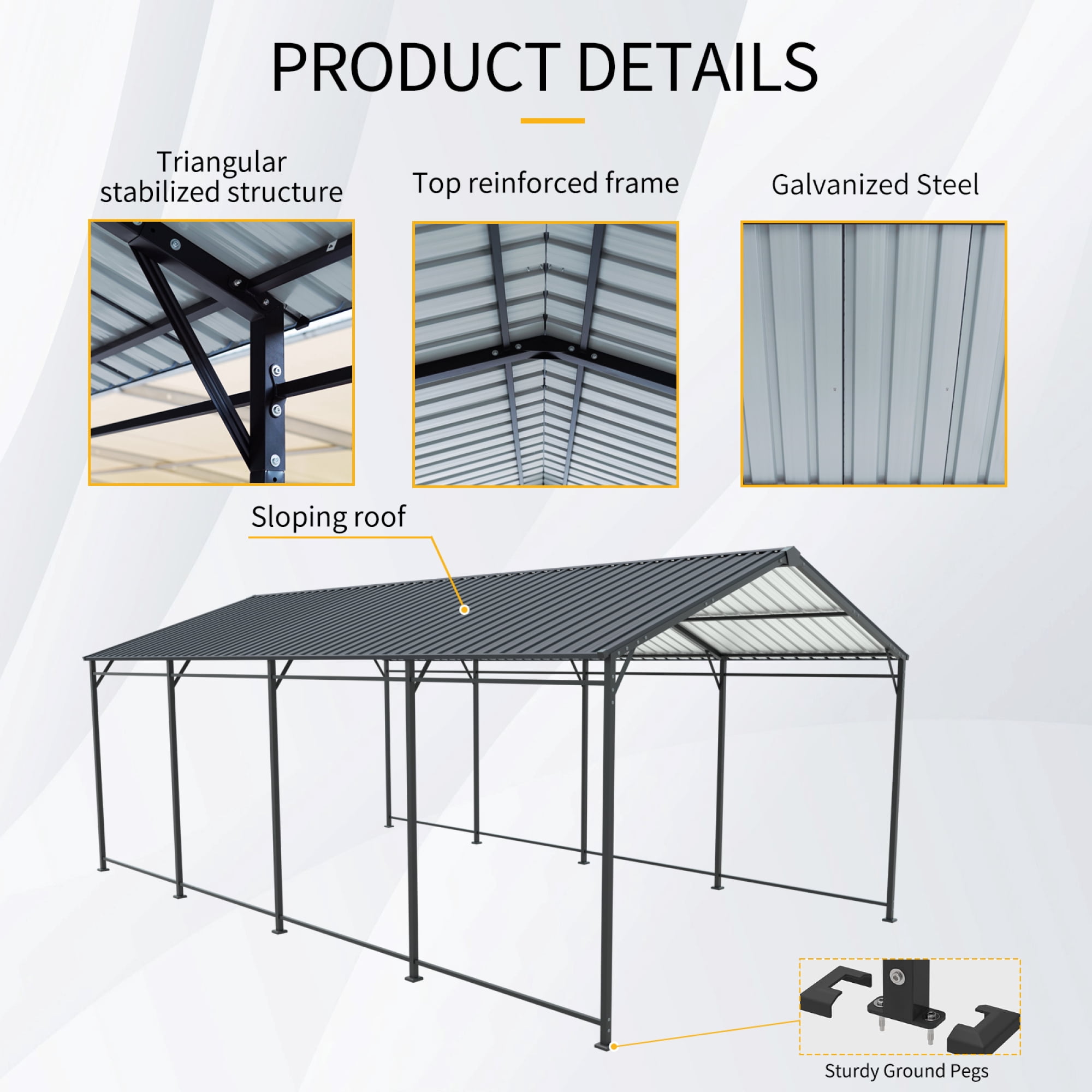 Leumius 12x21 FT Carport, Heavy Duty Carport with Galvanized Steel Roof and Frame, Metal Carport Large Garage for Cars, Trucks, Boats & Tractors