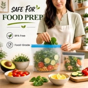 Reusable Gallon Freezer Bags - BPA Free, Leakproof & Dishwasher Safe Food Storage Bags for Meal Prep, Marinating Meats, Kitchen Organization - 6 Pack Stand Up Pouches, Gray