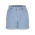 thumbnail image 6 of Women's Summer Jean Shorts Trendy Stretchy Casual High Waisted Denim Short Folded Hem Jean Shorts with Pockets, 6 of 7