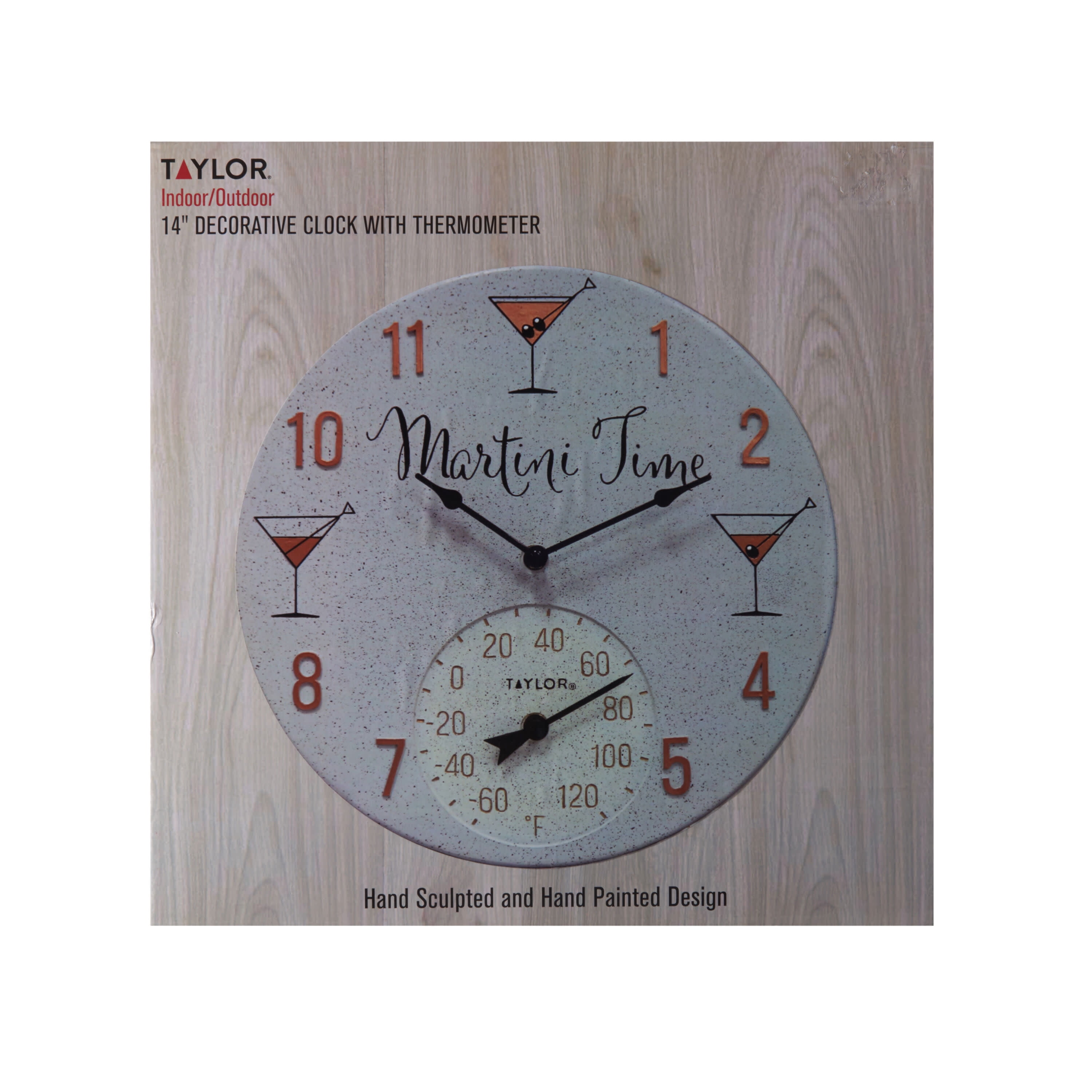 Taylor 14-inch Terra Cotta Stone Clock with Thermometer