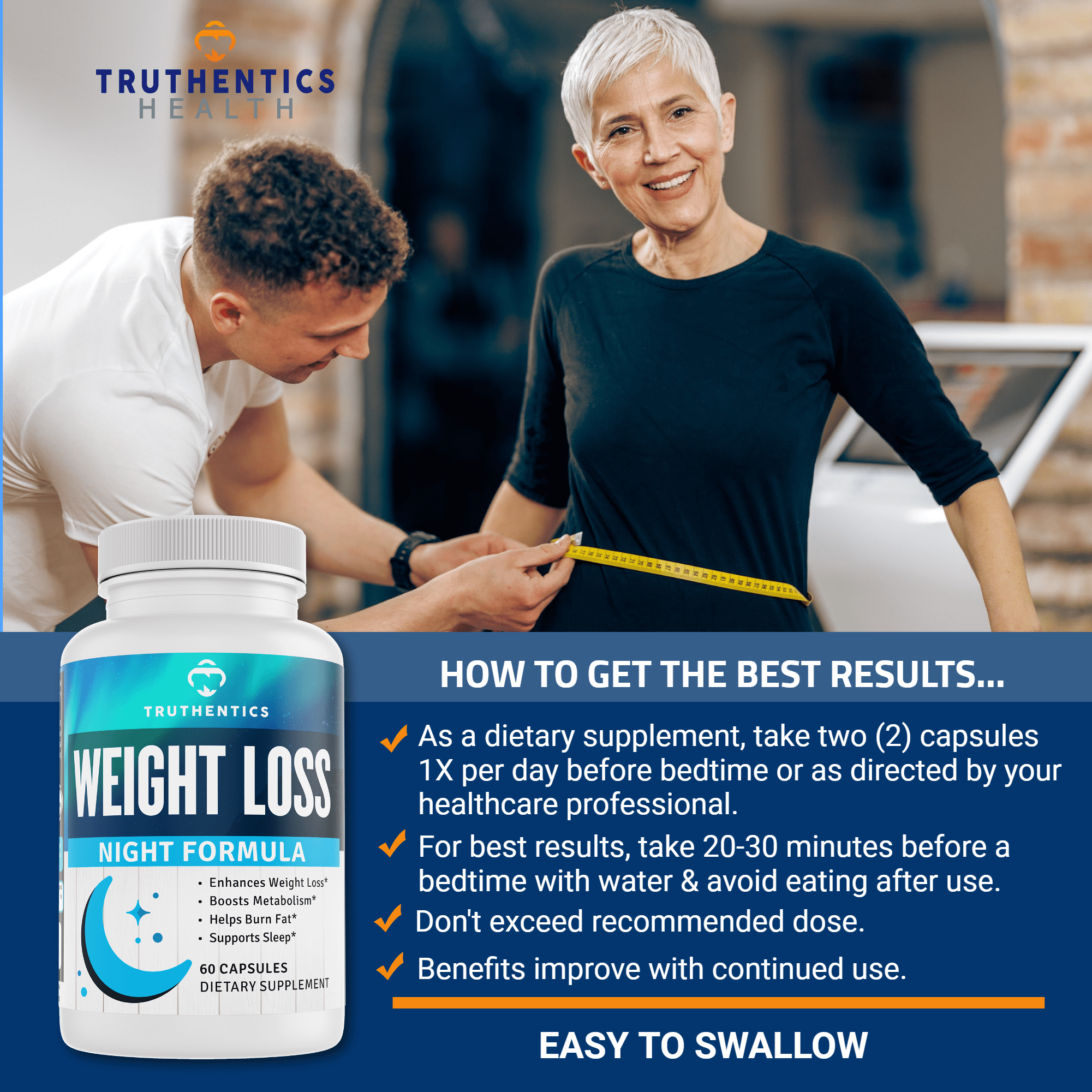 Truthentics Weight Loss Supplement Bundle - Nighttime Fat Burner (60ct) & Daytime Weight Loss Formula (60ct) - Supports Metabolism, Energy & Appetite Control - 2-Step System