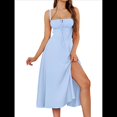 thumbnail image 1 of Vestido Midi con Corsé, Aberturas Fluidas y Cordones para Mujer, Vestido Informal de Verano de Corte A para Fiesta de Té. Azul M, 1 of 7