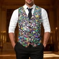 thumbnail image 2 of Telankuip Carnival Sequins Printed Vests for Men Trendy V-Neck Button down Slim Fit Outerwear Tops 2026 Shiny Disco Holiday Party Lightweight Cozy Sleeveless Waistcoat 10-Silver XXXXL, 2 of 4
