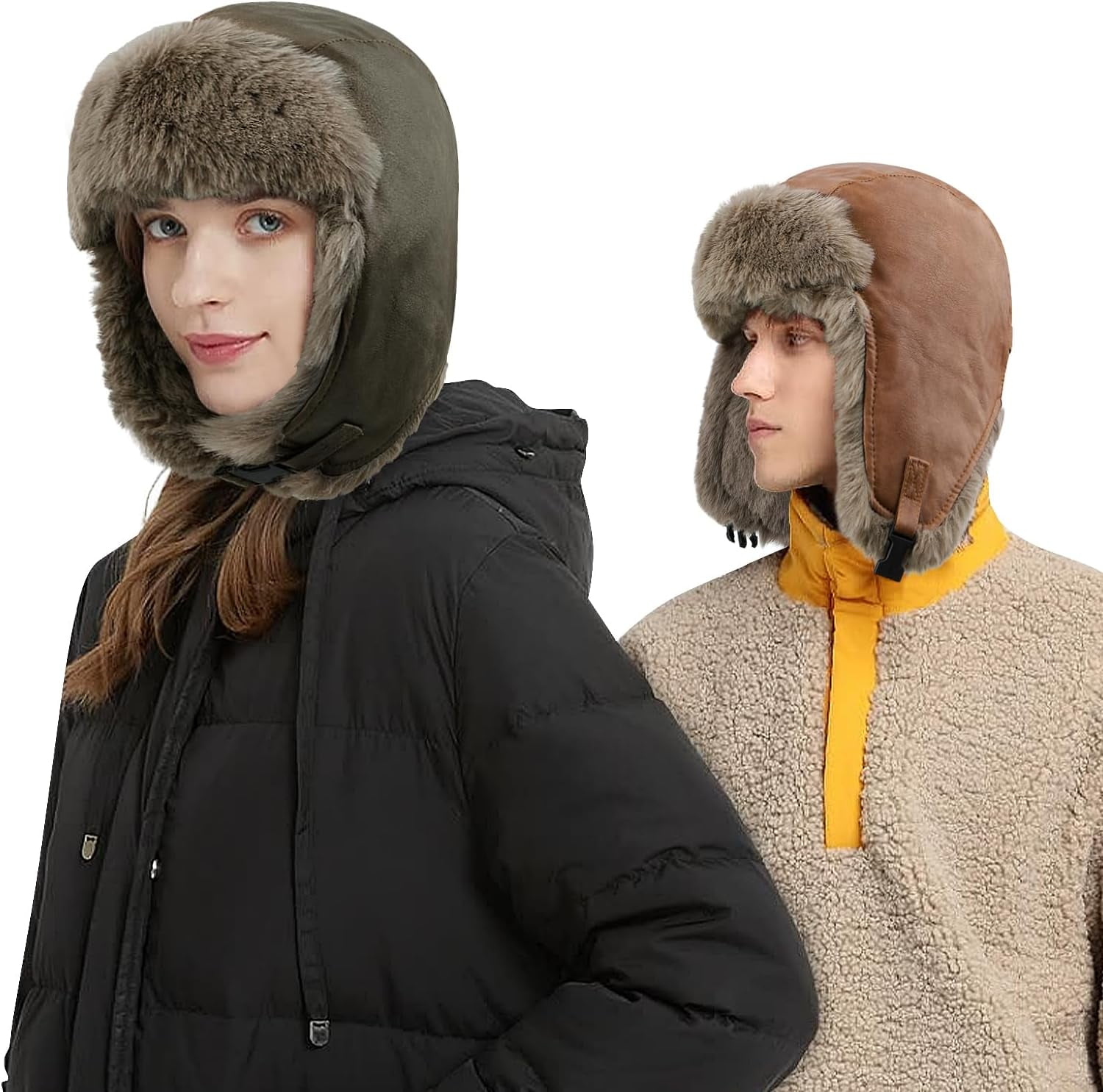 Zhengup Aviator Faux Leather Trapper Eskimo Earflap Hunting Hat Cold Weather Winter Gear Russian Ushanka Cossack Trooper Hat
