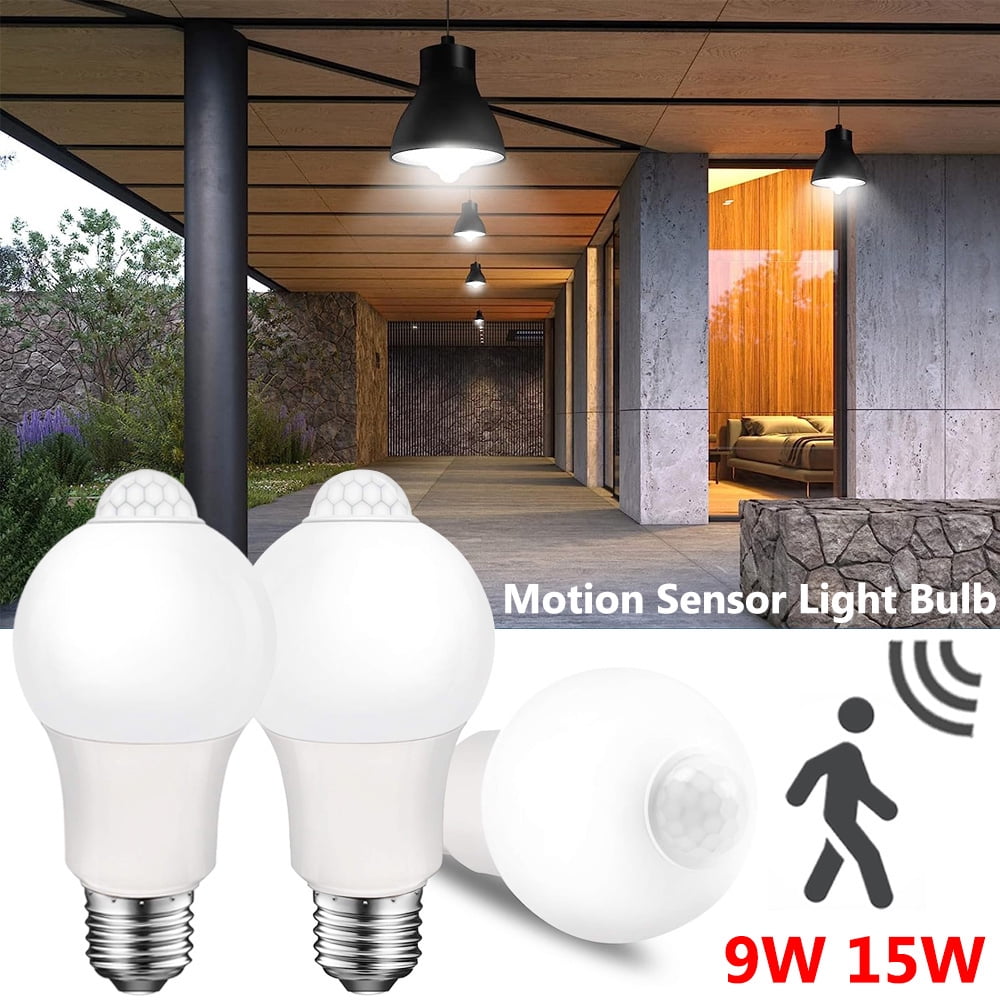 Motion Sensor Light Bulbs,2Pack E27 Base Motion Sensor Outdoor Indoor Light Bulbs,Dusk to Dawn