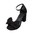 thumbnail image 3 of Domuza Women's Bowknot Block Heels Elegant Open Toe Ankle Strap Buckle Heeled Sandals Causal Comfort Evening Party Prom Dress Shoes Black 7（EU-38）, 3 of 4