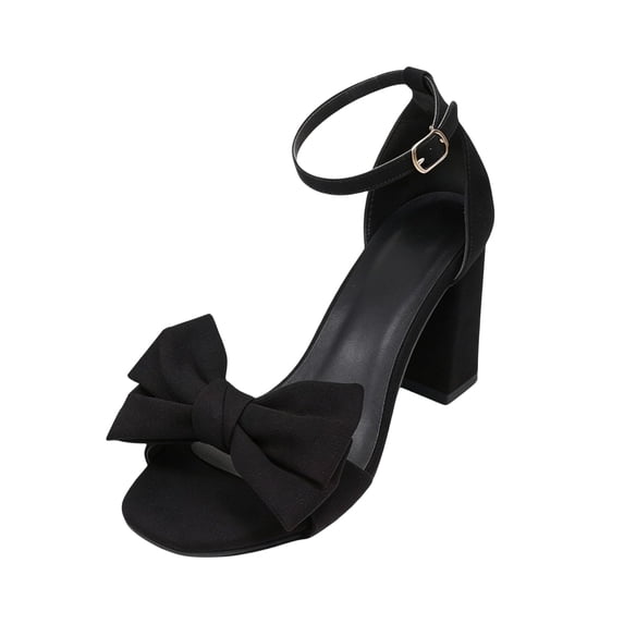 Women's Bow Knot Chunky Heeled Sandals Open Toe Ankle Strap Buckle Comfortable Dress Heels Wedding Party Formal Occasions Shoes, 37