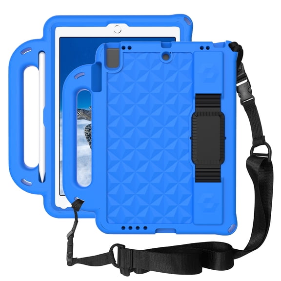 Handheld Case for iPad 9.7-in 5th/6th Generation (2017/2018) Shockproof Stand Cover with Strap & Pencil Holder