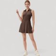 thumbnail image 6 of Women's Sleeveless Zip-Up Tennis Dress with Collared Neckline and Flared Hem - Medium, Brown, 6 of 7
