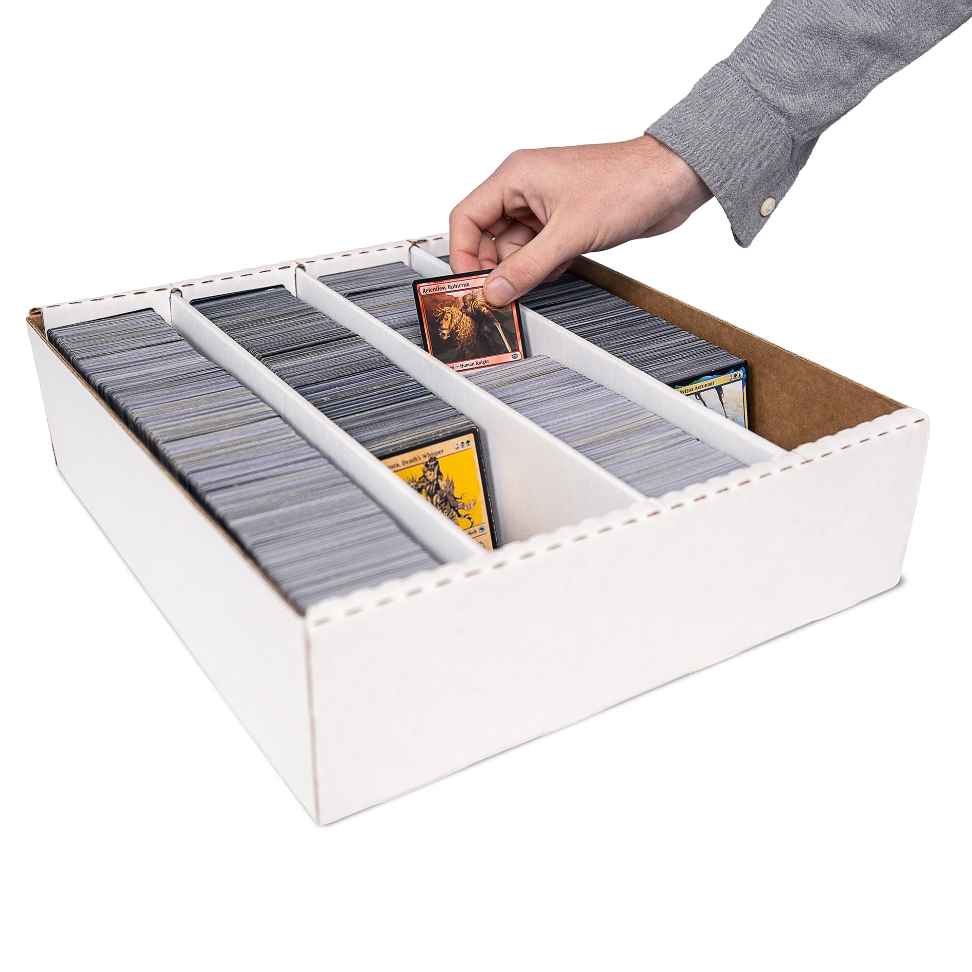 Easy Playhouse: Trading Card Storage Box - 3200ct Capacity, White Cardboard Divided Organizer, Sports-Gaming-Deck Building, Hobbyists & Collectors