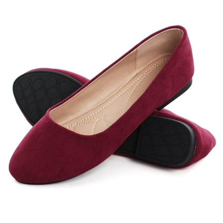 

SAILING LU Suede Ballet Flats for Women Classic Basic Office Shoes Soft Slip-ons Wine Red 210 US 9.5
