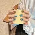 [Wesley] Neon cat's eye handmade wearing nail patch nail art finished ...