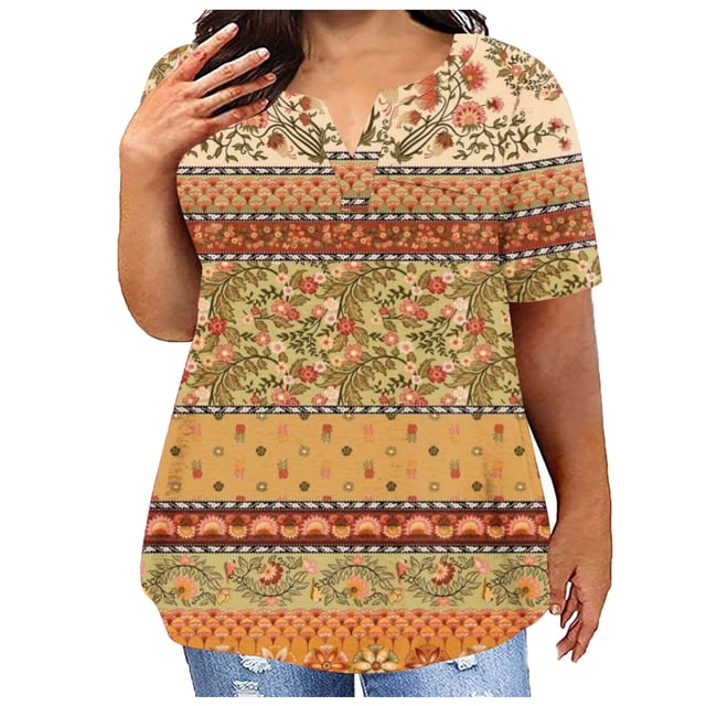 Hauts pour Femmes Décontractés d'Été, T-Shirt à Manches Courtes Imprimé Col Rond Ample, Hauts d'Été pour Femmes, Manches Courtes pour Femmes, Hauts à Manches 3/4 pour Femmes
