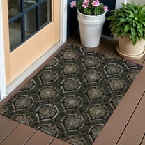 HomeRoots 587692 3 x 5 ft. Medallion Washable Indoor & Outdoor Rectangle Area Rug, Black, Gray & Brown