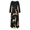 thumbnail image 6 of Long Sleeve Dress for Women Crewneck Christmas Print High Waist Patchwork Bohemian Long Maxi Dress Evening Gown Dress, 6 of 6