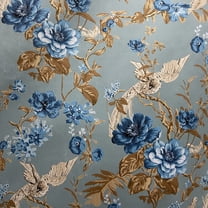 Decora Furnishings Soft Thick Luxurious Velvet Finish Microfiber Fabric Digitally Printed Floral Design Fabric for Upholstery Window Treatments Craft - Width 54 inch - Fabric by The Yard (Baby Blue)