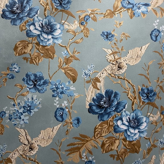 Decora Furnishings Soft Thick Luxurious Velvet Finish Microfiber Fabric Digitally Printed Floral Design Fabric for Upholstery Window Treatments Craft - Width 54 inch - Fabric by The Yard (Baby Blue)