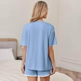thumbnail image 4 of CheerKidz Two Piece Sets for Women 2025 Summer Short Matching Home Tops Elastic Waist Shorts Set Casual Loose V Neck Beach Vacation Travel Outfits(Z03#Blue,S), 4 of 9