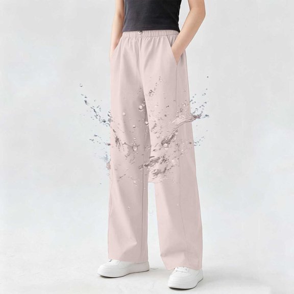BRGZLK Girls Hiking Pants Solid Color Waterproof Sun Protection Straight-Leg Long Pants High Waisted Lightweight Quick Dry Joggers Athletic Trousers with Pockets Pink 9-10 Years