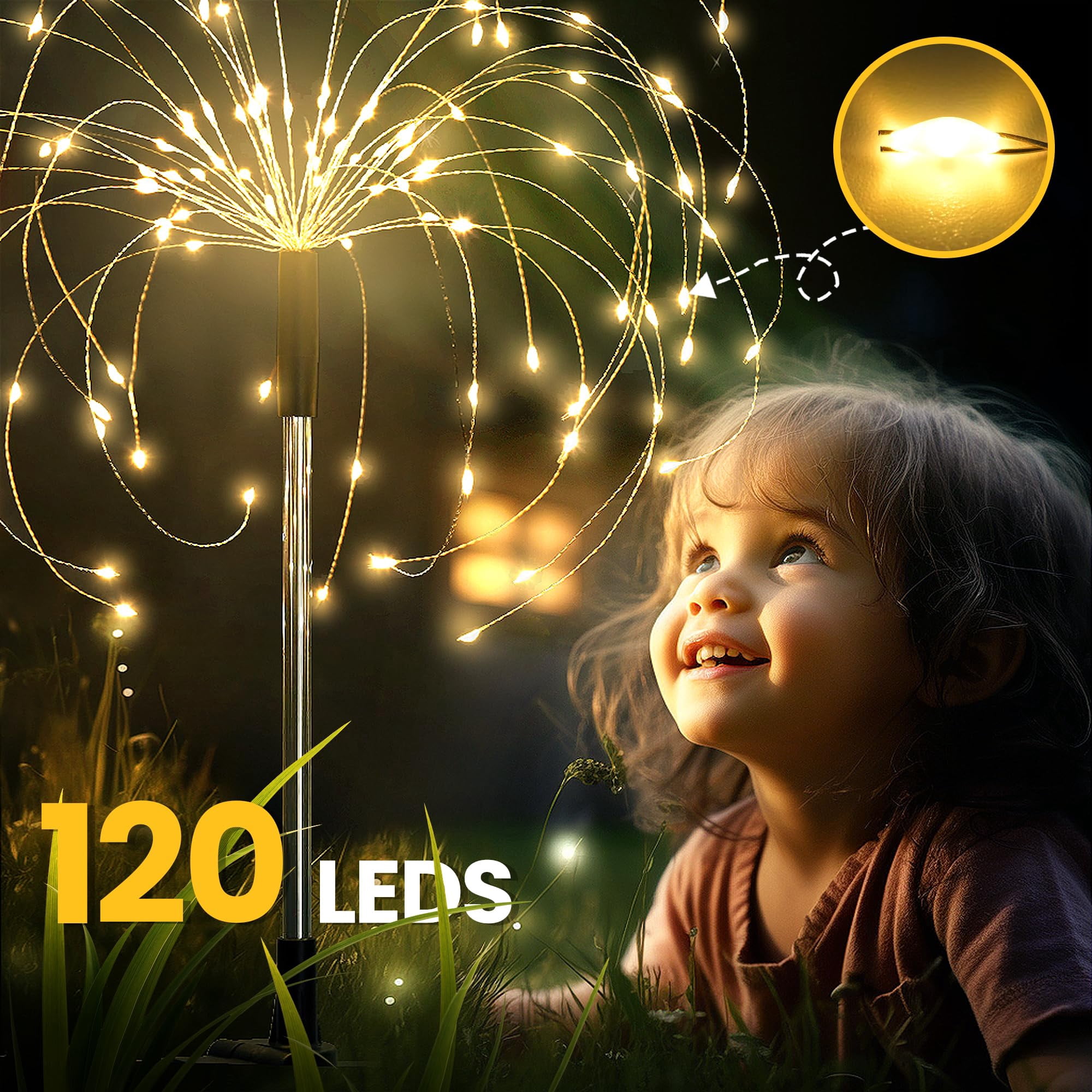 Garden Decor Outdoor Lights 120LED 8Pack, Solar Garden Lights for Christmas Outside Fairy Firework Decorative,Solar Powered for Yard Pathway Flowerbed Planter Balcony Patio Decor (Warm White)