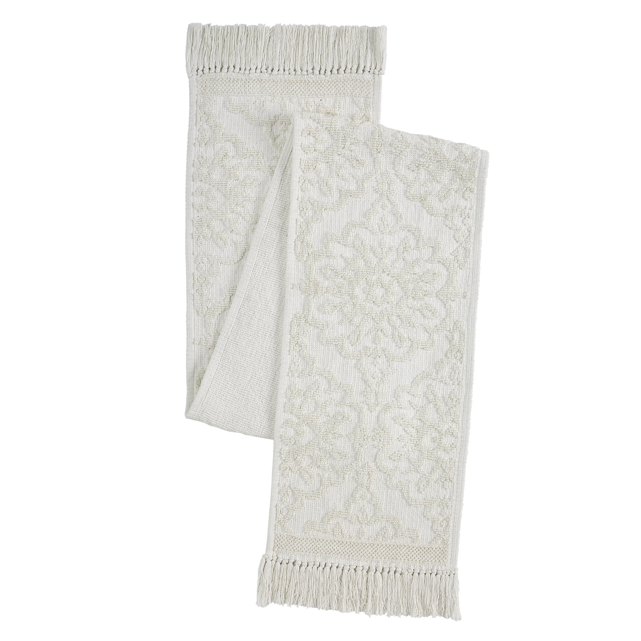 My Texas House Emma Woven Cotton Rich 14" x 90" Table Runner, White, 1 Piece