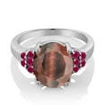 thumbnail image 2 of Gem Stone King 4.50 Ct Oval Red Tiger Eye Red Created Ruby 925 Sterling Silver Ring (Size 8), 2 of 4