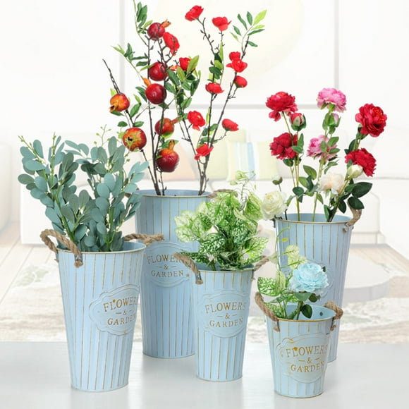 Minkissy Floral Bucket Flower Bucket Blue Iron Retro Atmosphere 1Set