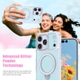 thumbnail image 3 of for iPhone 14 Ring Stand Case, Compatible with Mag-Safe, Secure Ring Holder, [Glitter Back Design] Camera Lens Protection Phone Cover for iPhone 13 Women Girls, Blue, 3 of 7