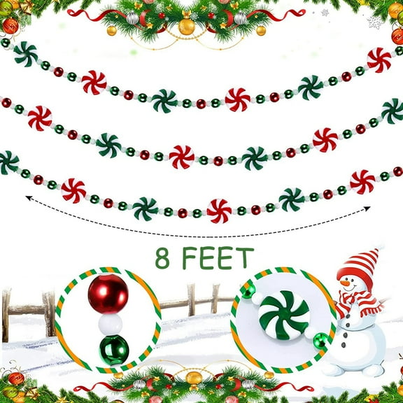 8 Feet Christmas Candy Garland Peppermint Candy Garland Christmas Decorations Fake Crystal Candy Decor Christmas Tree Garland for Xmas Home Christmas Home Decoration