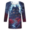 thumbnail image 4 of Yourumao Halloween Plus Size Tops for Women Spooky Season 3/4 Sleeve Top Crewneck Graphic Halloween Party Outfits, 4 of 5