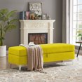 thumbnail image 2 of Velvet Entryway Cushioned Bench with Sturdy Metal Legs, End of Bed Bench with Protective Foot Pads, Load 500lb Upholstered Storage Ottoman Bench for Living Room Bedroom Hallway, Yellow, 2 of 9
