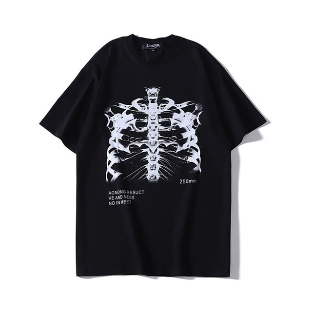 Dark Skull Bones Heart and Lung Print Fun Skull T-Shirt Unisex Streetwear Short Sleeve T-Shirtpangjing