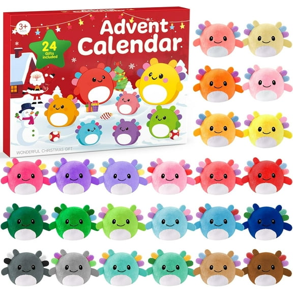 Advent Calendar Christmas Countdown with 24 Mini Axolotl Plush Toys - Stuffed Animals Xmas Gifts for Kids Teens Girls Boys Toddler Party Favors