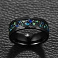thumbnail image 3 of 8mm Hammer Pattern Electric Black Tungsten Carbide Ring Inlaid Black Sand Bottom Green Crushed Opal, 3 of 5