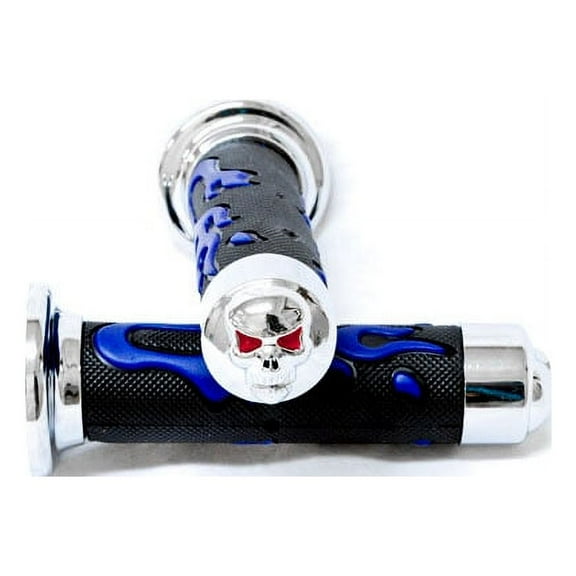 Krator ATV / PWC Chrome Skull Hand Grips Blue Flame Grip Compatible with Arctic Cat Mudpro