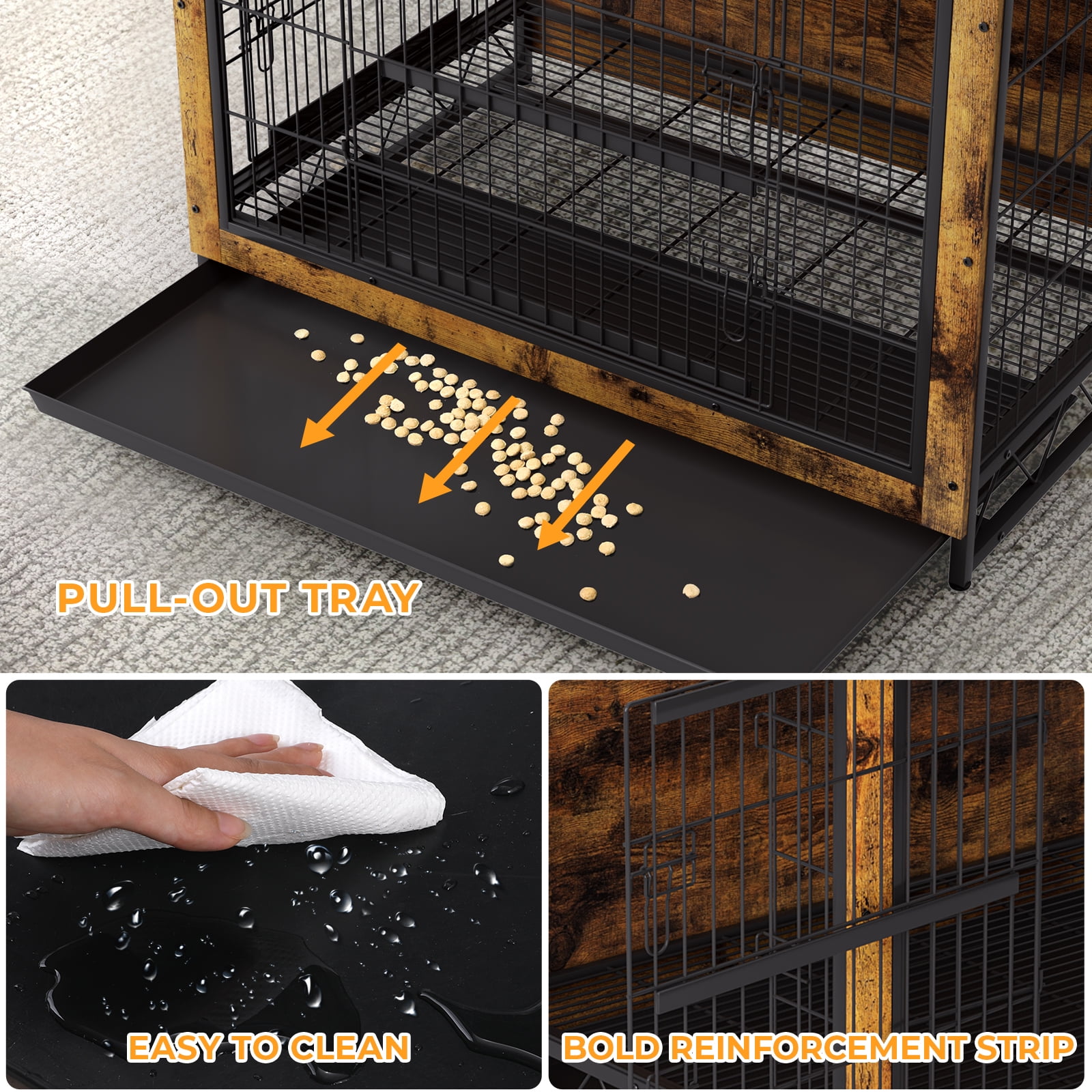 Arlopu Dog Crate Furinture, Side End Table Wooden Dog Cage with Double Doors Dog Kennel Indoor for Large/Medium/Small Dogs