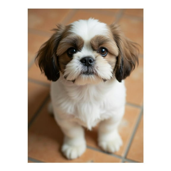 Diamond Art Kit for Adults, Dog Puppy White Brown Tiles Diamond Painting for Adults Beginners, 5D DIY Diamond Art Painting Kits, Colorful Diamond Painting Craft for Home Decor 12x16