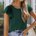 thumbnail image 2 of Womens Summer Tops Sevevn Womens Casual Solid Color Round Neck Ruffled Short Sleeve Tops Blouses, 2 of 6
