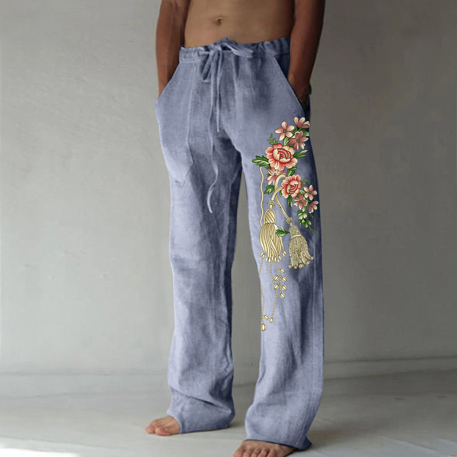 B91xZ Men's Sweatpants Mens Fashion Casual Interesting Cotton And Printed  Pocket Lace Up Pants Large Size Pants Beige,Size XL 