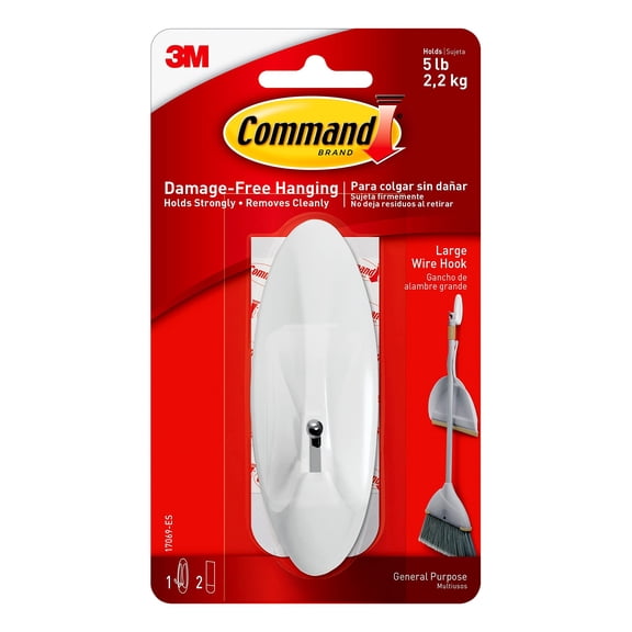 Command Wire Hook, White, Large, Organize Damage-Free, Indoor Use (17069-ES), 1 Hook