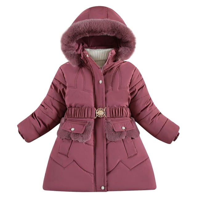 Posijego Abrigo con Forro Polar para Niñas Chaqueta Acolchada Cálida de Invierno para Niñas con Capucha Ropa de Abrigo a Prueba de Viento de Longitud Media,Rosa fuerte,11-12 Years