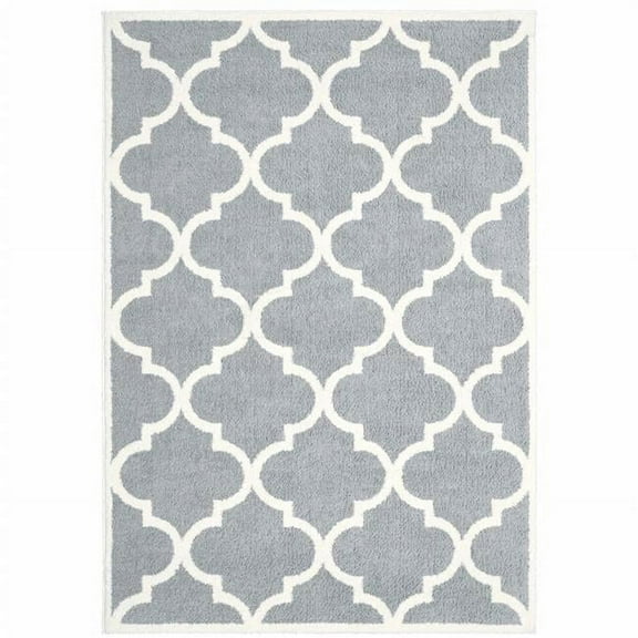 HomeRoots  8 x 11 ft. Gray & Ivory Geometric Shag Power Loom Stain Resistant Rectangle Area Rug - Gray and Ivory - 8 x 11 ft.
