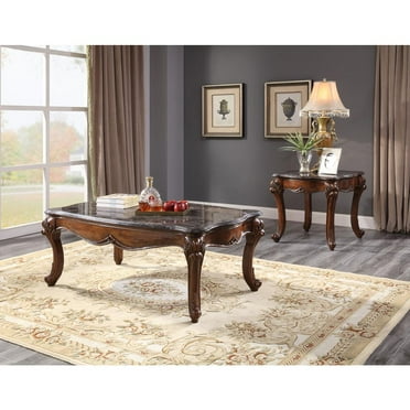 ACME Miyeon Rectangular Marble Top Coffee Table in Marble and Cherry