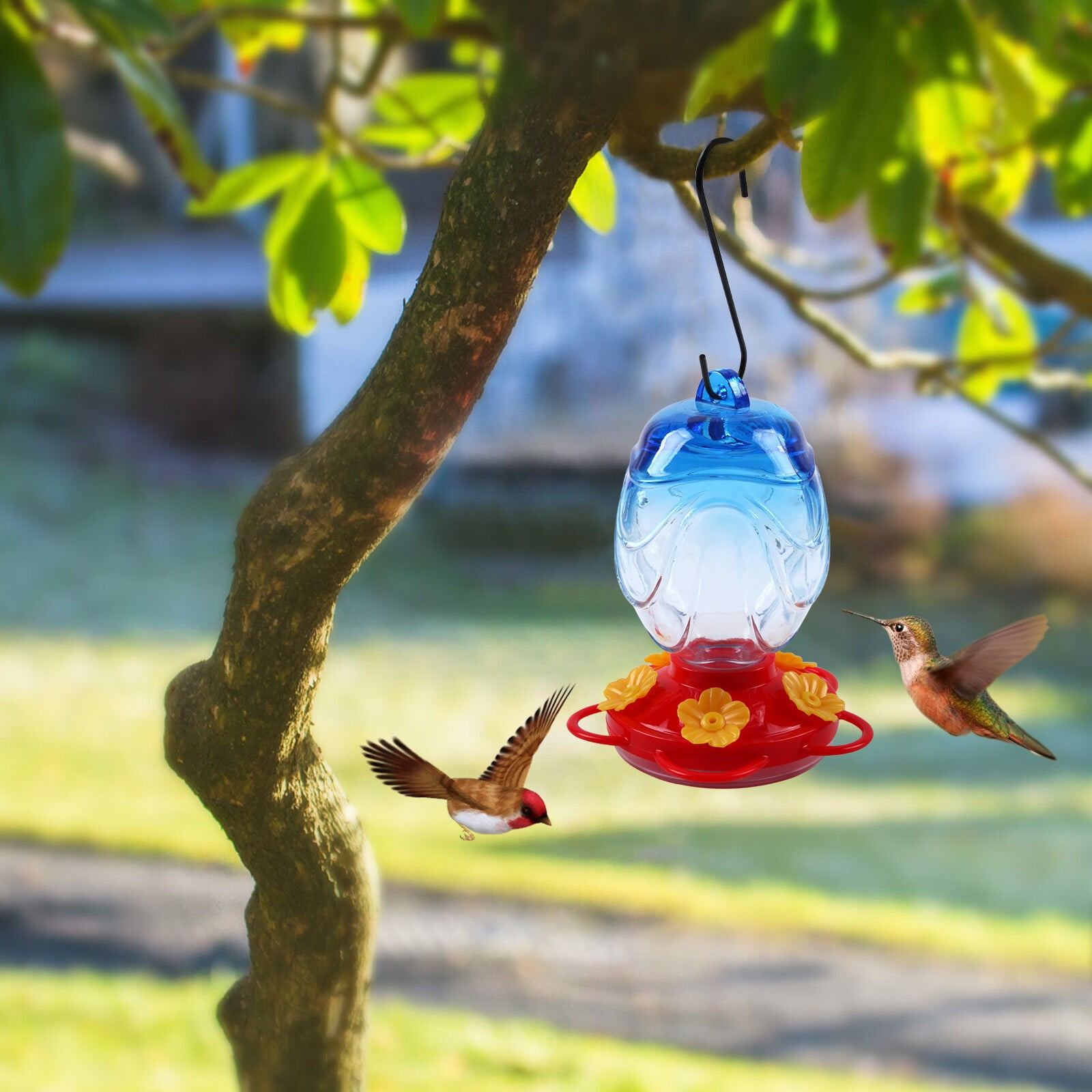 CVLNCYCLING Stained Glass Hummingbird Feeder, Hanging Water Design, for Outdoor Garden, Bird Lovers Decoration