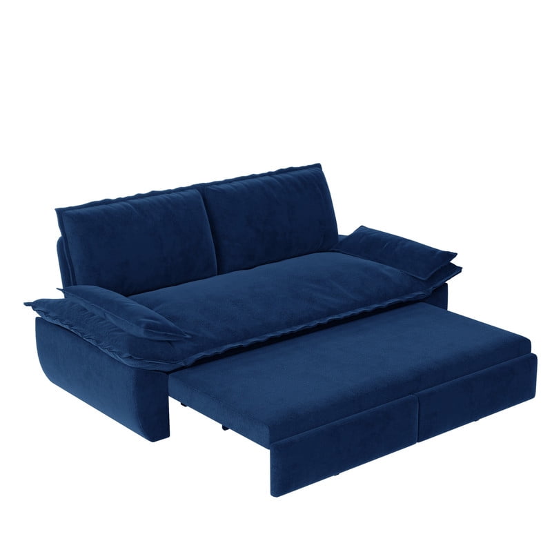 3-in-1 Velvet Convertible Sleeper Sofa, Queen Size Pull Out Chaise Sofa Bed, 73.2''W Deep Seat Loveseat Couch