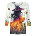 thumbnail image 3 of Women's Halloween Shirt 3/4 Sleeve Crew Neck Vintage Fall Tee Casual Witch Printed Holiday Tops, 3 of 5