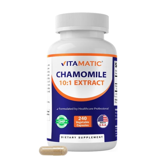 Vitamatic Chamomile 250 mg 10:1 Extract - 240 Veg Capsules - Non-GMO & Gluten Free