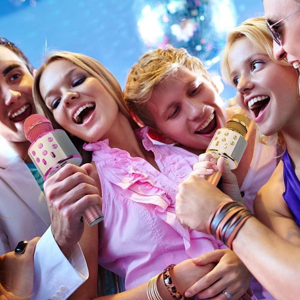 Micrófono Micrófono de karaoke, altavoz de karaoke de mano para Android/Apple (oro rosa)