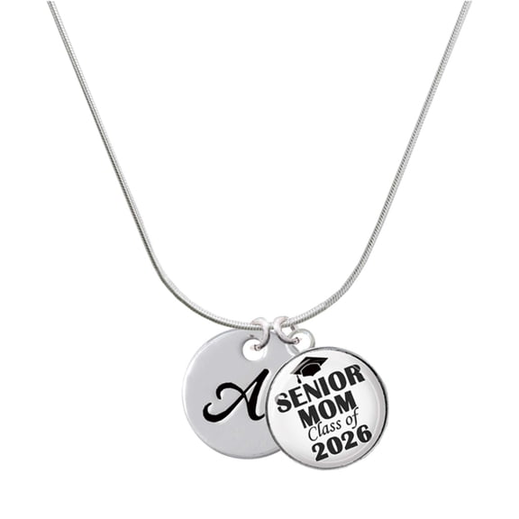 Delight Jewelry Silver-tone Large Script Letter - A - 3/4'' Disc - Silvertone Senior Mom Class of 2026 Dome Necklace, 18"